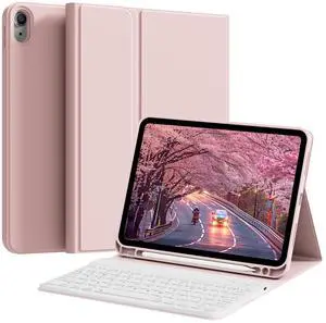 KTGGHG Portable Keyboard Case for iPad 11-Inch A16 11th Gen/iPad 10.9-Inch 10th Generation(2025/2022) with Pebcil Holder, Magnetic Detachable Wireless Bluetooth Keyboard Protective Cover, Pink