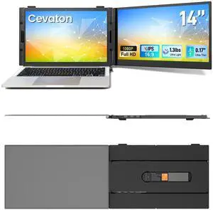 Laptop Screen Extender, 14" 1080P FHD Portable Monitor for Laptop,Ultra-Slim & Lightweight Dual Monitor for 13"-17" Laptops, Plug & Play, Compatible with Windows/Mac/Android/Linux/Chrome (Grey)