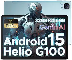 DOOGEE Tab E3 Android 15 Tablet Helio G100, 11 Inch Tablet, Octa-Core,32GB+256GB/2TB, 8800mAh Battery, FHD+,90Hz Screen, Gemini AI, 4G with Sim Card/BT5.2/5G WiFi/GPS/Face ID,Blue
