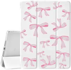 JOYLAND White Pad Case for iPad 5th/6th Generation,with Pencil Holder-Auto Wake/Sleep,Cute Bow Anti-Scratch Shockproof Premium Folio Stand Case for iPad Air 2,9.7 inch