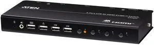 ATEN CS784H 4-Port USB HDMI KVM Switch - 4K UHD 60Hz, Audio Support, Peripheral Sharing USB 2.0 Hub, Remote Port Selector  Control 4 HDMI Computers with One Keyboard, Mouse, Monitor