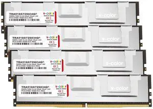 V-Color DDR5 64GB (16GBx4) 7200MHz CL34 2Gx8 1Rx8 OC R-DIMM (Overclocking ECC Registered DIMM) 1.4V Memory Ram for TRX50 Workstation (AMD Expo) (TRA516G72S834Q)