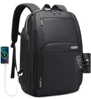 JD JODEBES 40L Business Travel Backpack for men with password lock, Expandable Water Resistant 17 Inch Laptop Backpack with USB Port, Black Computer Backpack for College/Work
