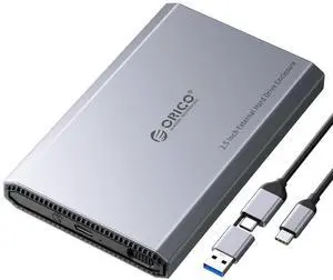 ORICO Aluminum USB C Hard Drive Enclosure for 2.5 Inch SATA SSD/HDD, USB 3.2 GEN 2 USB C to USB A/C 2 in 1 Cable, Support macOS Windows Linux OS, Compatible with Samsung Crucial WD Drives(DD25-C3)