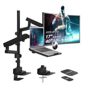 AVLT Laptop & 40 Inch Monitor Arm Pole Top Mount With USB-C USB-A Ports-Black, VESA Compatible, Supports 26.4 lbs (12 kg), Ultrawide Screen Fit, Adjustable Height, Tilt Swivel Rotate, Cable Management