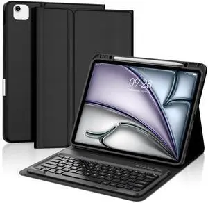 Keyboard for iPad Air 13 (M3 2025/M2 2024) and iPad Pro 12.9 6th/5th/4th/3rd Gen Case Keypad for Pro12.9 2018-2022 Protector Cover with Pencil Holder and Detachable Keyboard, Long Battery Life, Black