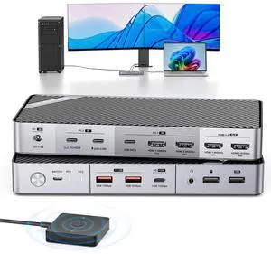 Minisopuru KVM Switch Dual Monitor Docking Station for Laptop & Desktop - with 4K@60Hz HDMI,15W Charge, EDID, 5 USB A USB-C, Audio, for Thunderbolt 5/4/3, USB-C Windows Laptops(Not Support MacBook)