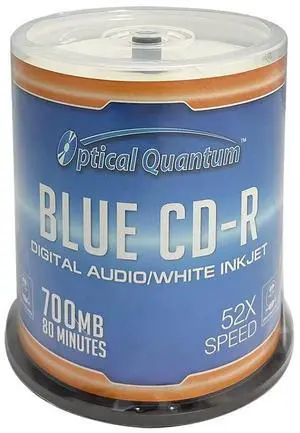 Optical Quantum Digital Audio Music 700MB 52x Blue AZO CD-R White Inkjet Printable, 100 Discs