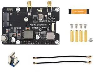 waveshare PCIe to M.2 E Key Adapter with PoE Function, Compatible with Raspberry Pi 5, Support NGFF (M.2 E Key) Wireless NIC, Raspberry Pi 5 PCIe HAT