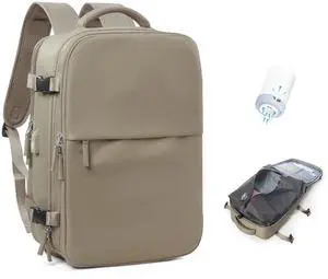 hapfoxx Vacuum Travel Backpack with Pump,Personal Item Carry on Backpacks Flight Approved 18x14x8 inches Men Women,Laptop Waterproof Work Compression bags Casual Daypack dark brown