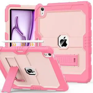 OKP Case for New iPad Air 13 inch M3 (2025), for iPad Air 13-inch M2 (2024), Heavy Duty Shockproof Rugged iPad Air 13'' Protective Cover with Pencil Holder & Built-in Stand, Pink+Light Pink