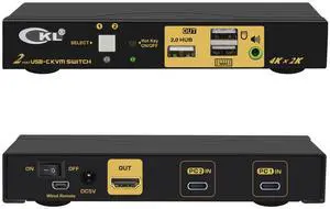 CKL 2 Port USB C KVM Switch for 2 Laptops 4K@60Hz, Type C Input HDMI Output Keyboard Mouse Monitor Switcher 62T