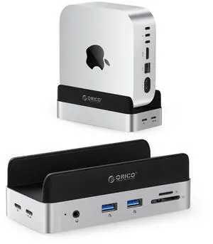 ORICO MiniDock Mac mini M4 Dock and Stand with 8TB M.2 SSD Enclosure (SSD NOT Included), 2xUSB A 10Gbps, SD/TF Card Slots, 3.5mm Audio, for Mac mini M4 and M4 Pro 2024(VSE)