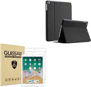 2 Pack Screen Protector for 9.7" iPad 6th 5th / iPad Pro 9.7 2016 / iPad Air 2 / iPad Air 1 Bundle with Slim Stand Protective Folio Case for iPad 9.7 Inch 5th/6th Generation