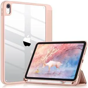 Wenlaty Compatible with iPad (A16) 11th Generation Case 11 Inch 2025, for iPad 10th Generation 10.9 Inch 2022 with Pencil Holder, Trifold Stand Protective Clear Back Shell, Auto Wake/Sleep, Rose Pink