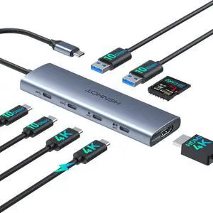 Versatile USB C Video Hub 3 Monitors Docking Station with DP Alt Dual 4K@30Hz, HDMI, 100W PD, 10Gbps*6Ports, SD 4.0, Laptop Docking Station for Dell, HP, ASUS, Steam Deck, Rog Ally, Legion Go,Samsung