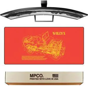 MPCO. Blueprints Large Gaming Desk Pad - 36" x 17" Duraglyde Fabric Willys Jeep  Orange Desk Mats - Non-Slip, Washable, Smooth Glide for Precision Gaming & Work