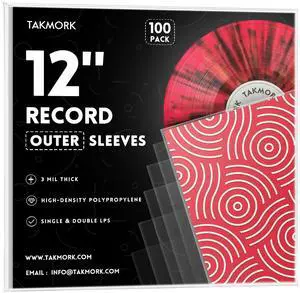 Vinyl Album Covers: 12" LP Vinyl Record Protective Sleeves | Crystal Clear & Durable 3 Mil Thick Record Outer Sleeves, 100 Pcs