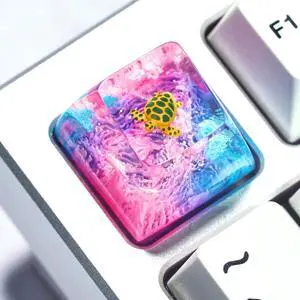 Sea Turtle Artisan Keycap Pink and Blue Ocean Coral R1 SA Profile Custom Sea Creatures Keycaps 1U ESC Handmade Gaming Resin Key Cap Cherry MX Switch Compatible Mechanical Keyboard Turtle Lover Gift