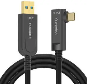 YSerendept Fiber Optic USB C Cable 50ft,Right Angle High Speed 10Gbps Active Optical Long Distance Extension for Webcams,4K Cameras,VR/AR,Hubs,HDDs,Projectors & Medical Systems