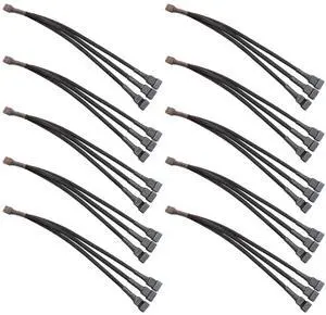 BUYMINERS.CA PC Fan Splitter Extension Cable - 1 to 3 PWM Fan Splitter Compatible with 3 & 4 Pin PC Cooling Fans, 10.5 inch Black Braided Nylon Cable (10 Pack)