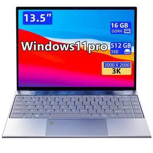Morostron Win11 Laptop, 13.5" (3000 x 2000) IPS Display, 16GB + 512GB SSD, Core 10th Generation i5-1035G1, Slim Notebook, Full Metal, Backlit Keyboard, 3.6GHz, Full Function Type C, Finger Print