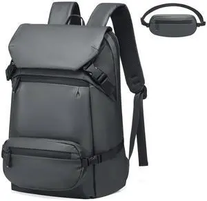 SUIKIHUM 2 in 1 Travel Backpack, Lightweight Fit in 17" Laptop Backpack with Removable Belt Bag, Waterproof Day Trip Bag, Gray