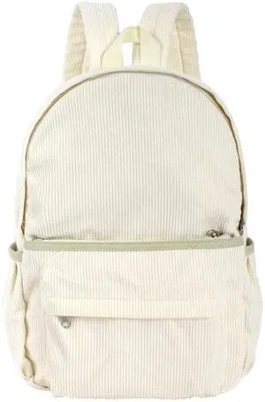 Lobagve Corduroy Backpack Large College Backpack Casual Bookbag Laptop Backpack Computer Bag Travel Daypack for Women Men,White