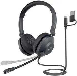 NUROUM HP21 USB Headset with Microphone for PC, AI Noise Cancelling Mic for Work, Wired Headset for Call Center/Office, Mute Button, USB-A/Type-C for Computer/Laptop/Desktop, Compatible w/Zoom/Teams