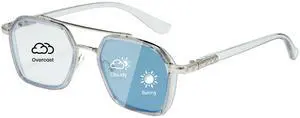 Cyxus Photochromic Blue Light Glasses for Men Women Computer Glasses UV Protection Glasses 8260 (Bright Silver Frame Blue Lens)