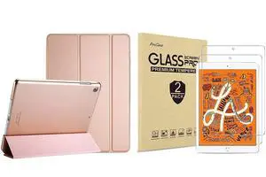 ProCase iPad Mini 5 2019 Slim Stand Smart Case (Rosegold) Bundle with 2 Pack iPad Mini 5 2019 / Mini 4 2015 Tempered Glass Screen Protectors