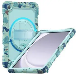 Gylint Case for Samsung Galaxy Tab A9+/ A9 Plus Case 11" 2023, Heavy Duty Shockproof Protective Case with Screen Protector, Hand Strap, Shoulder Strap, 360° Rotating Stand Camo Blue