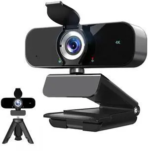 4K Webcam Camera for Computer, External Camera with Microphone, USB Plug&Play, Auto Low Light Correction, Privacy Cover, Tripod, Wide Angle for Meeting/Online Video/Zoom