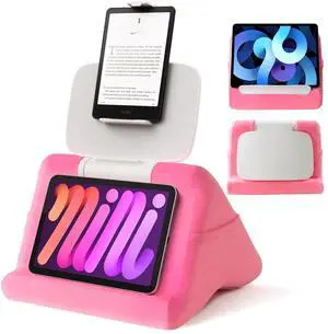 SAIJI Tablet Kindle Stand Pillow - iPad Holder for Lap Reading in Bed, with Lifter & Angle Adjustable Multi-Function Clip for 4-13" Tablets, iPad, Kindle, Phone, Pink