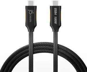 j5Create USB4 Gen 3 Full-Featured USB-C Braided Cable, 3.9', Black, JUCX27L12