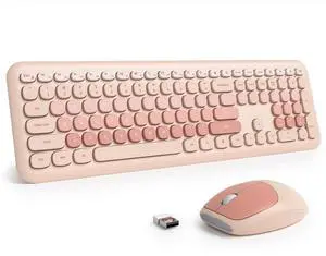 Surmen Cute Colorful Keyboard and Mouse Wireless Silent, Full-Size Retro Typewriter Wireless Quiet Slim Keyboard Low-Noise 2.4GHz for Computer, Desktop, Laptop(6-Diary Beige)