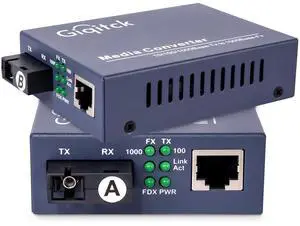 A Pair 1.25G/s Bidi Gigabit Media Converter, 10/100/1000Base-Tx to 1000Base-FX Fiber Ethernet Coverter, Singlemode SC Bidi Transceiver TX1310nm/TX1550nm, 10Km