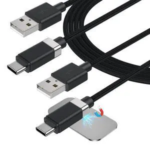 Magtame StayCable 2Pack USB A to USB C Cable with Magnetic Holder 3.3FT, Anti-Drop 3A Fast Charging and Data Sync Type C Cable, Braid Charger Cord for iPhone 17 16, Bedside, Desk, Car Cord Management