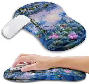 Kuosgm Ergonomic Mouse Pad Wrist Support with Memory Foam Massage Bulge, Carpal Tunnel Pain Relief Mousepad Wrist Rest for Mouse(12x8 inch, Lotus Pond)