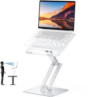 Urmust Height Adjustable Laptop Stand for Desk with 360°Rotating Base, Foldable & Portable Laptop Riser, Computer Accessories for Collaborative Work, Compatible with MacBook Pro, All Laptops 10"-17"