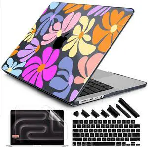 DONGKE for M4 MacBook Pro 14 inch Case 2024 2023 2021 A3112 A3401 A3185 M3 A2918 A2992 M2 A2779 M1 A2442 Pro Max with Retina XDR Display & Touch ID, Plastic Hard Shell Cover, Power Flowers