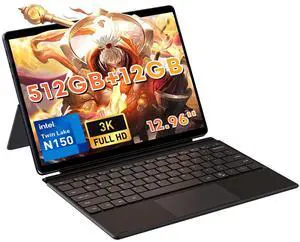 CHUWI Hi10 Max 2 in 1 Windows Tablet 12.96", Intel N150(3.6GHz), 512GB SSD 12GB LPDDR5, Windows 11 Tablet PC with Backlit Keyboard, 3K FHD IPS Touchscreen,WiFi 6, BT 5.2,Dual Camera,HDMI,USB3.2