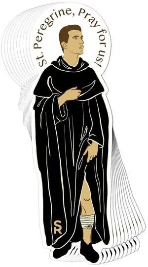 Catholic Concepts | St. Peregrine 4 x 2.25 Vinyl Sticker Label Decal Waterproof Cool Accessory for Laptop, Hard Hats, Water Bottles, Scrapbooks, Folders, Cell Phone | 10-Pack