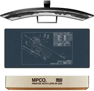 MPCO. Blueprints Large Gaming Desk Pad - 36" x 17" Duraglyde Fabric Browning 50 Cal  Blue Desk Mats - Non-Slip, Washable, Smooth Glide for Precision Gaming & Work