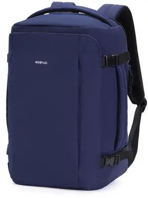 ECOHUB 40L Carry-On Travel Backpack, TSA-Friendly, Anti-Theft Water-Resistant Lightweight with 17.3 Laptop Compartment, Durable PFAS-Free Rucksack, Blue