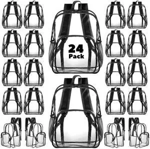 Amylove 24 Pcs Clear Backpack bulk for Stadium Events Heavy Duty PVC Transparent Bookbag for College Workplace Security (15 Inches,Black)