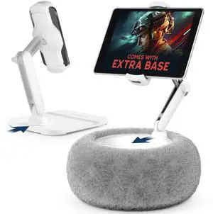 SHOPPINGALL 2-in-1 Tablet Holder Pillow Stand for 4.7"-13" Phone/Tablet/iPad/Kindle, 360°Adjustable Convertible Phone Holder for Bed with Detachable Soft Plush Fabric Cushion - SA-209ZD3 (Gray)