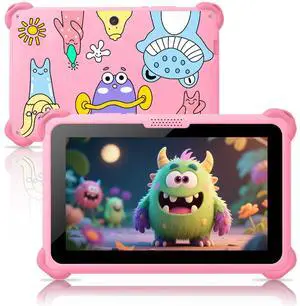 Kids Tablet 7 inch Tablets for Kids 3-12, 32GB Android Toddler Tablet with Solid Case, YouTube, Netflix, GMS, Bluetooth, WiFi, Education Learning Apps Installed, Parent Control(Pink)