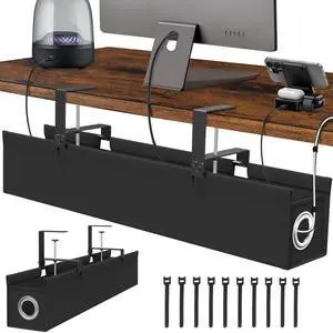 Suolaao Enhanced Under Desk Cable Management Tray, 30" Cord Organizer for Table with Oxford Fabric, 60LBS Capacity, No Drill Installation, Cable Management Fits Most Desks, Gaming Setup & Home Office