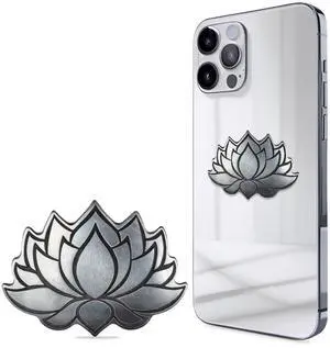 Shungite Stickers for Cell Phone Tablet Laptop - Protection Plate 1 Piece - Large Size 1.37"  1.77" - Lotus Flower with Engraving - Authentic Shungite II Type